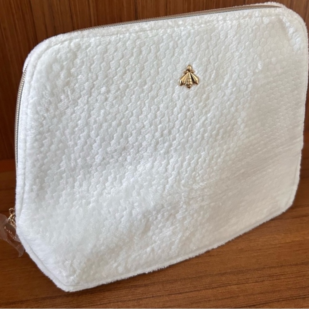 Luxurious White Cosmetic Bag with Gold Bee Accent